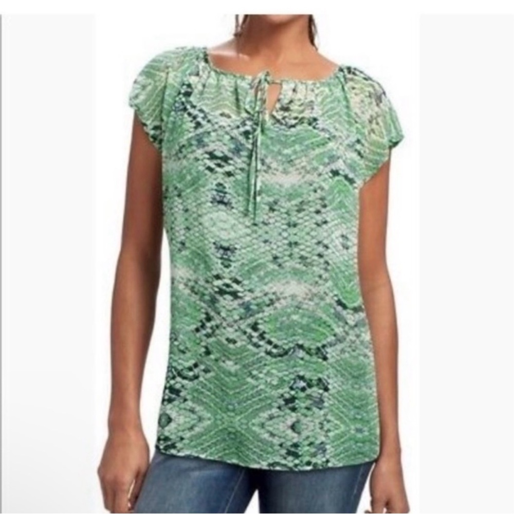 CAbi Green and Blue snake Patterned Blouse